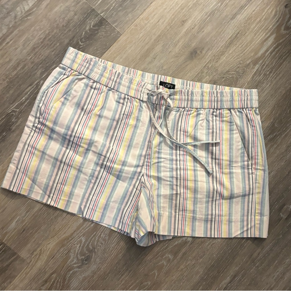 Ann Taylor LOFT Pastel Stripe Drawstring Shorts Sz Med NWOT